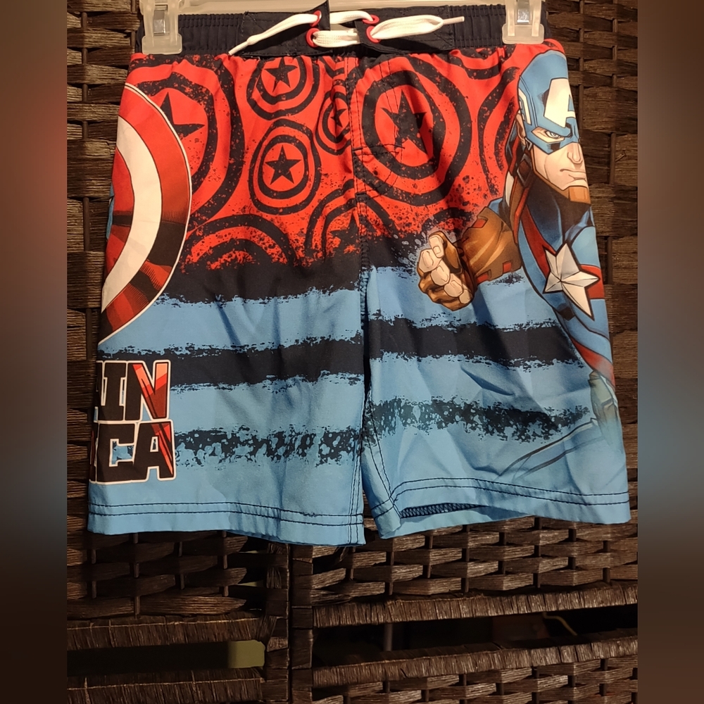 Marvel Captain America Boys' Size 8 Swim Trunks